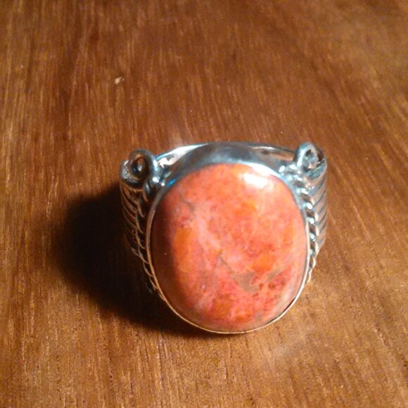 Santa Fe Style Enhanced Red Coral Sterling Silver Ring (Size 6) - Picture 3 of 15